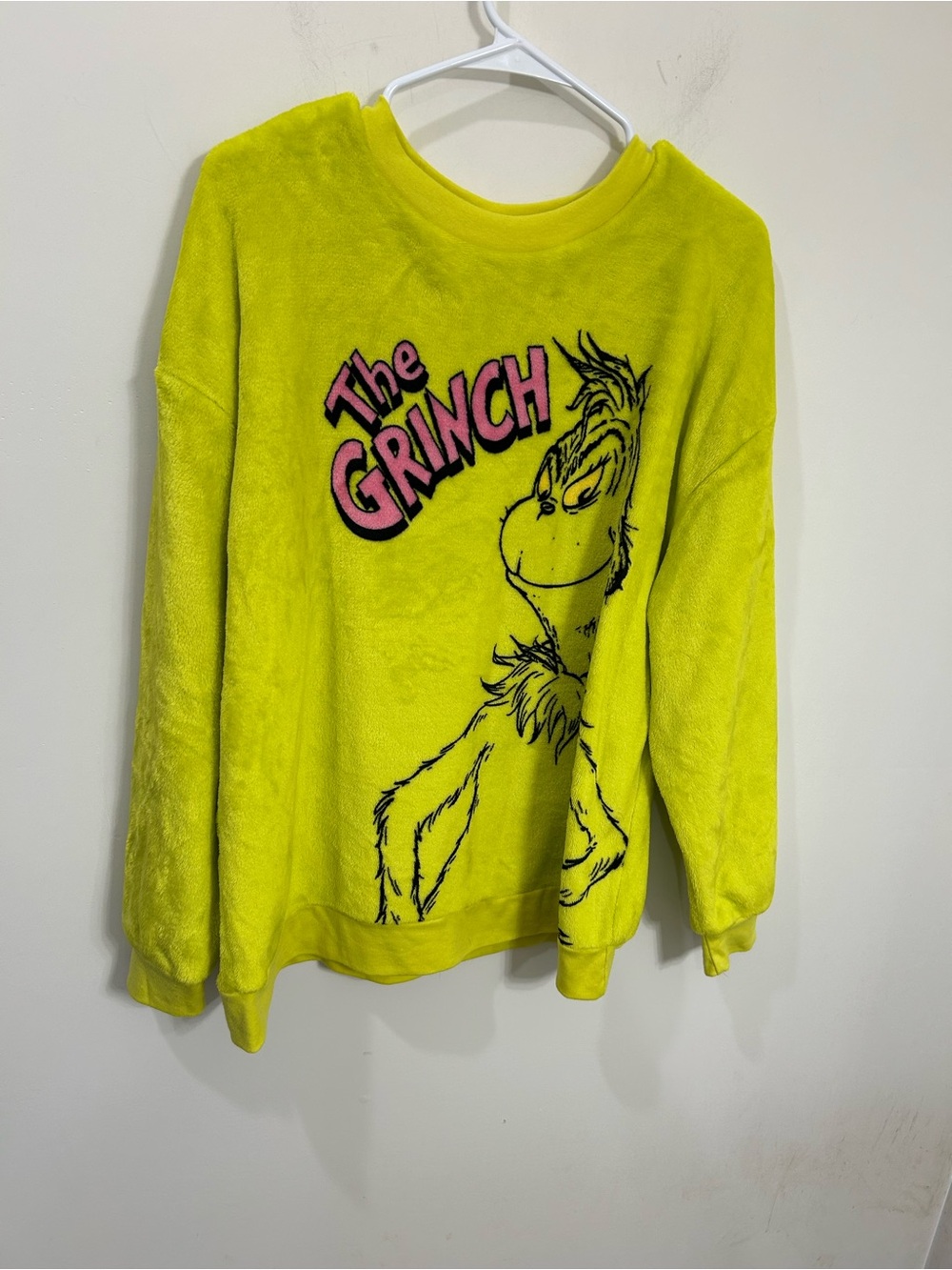 The Grinch Plush Pullover Sweater - Neon Yellow Adult XL